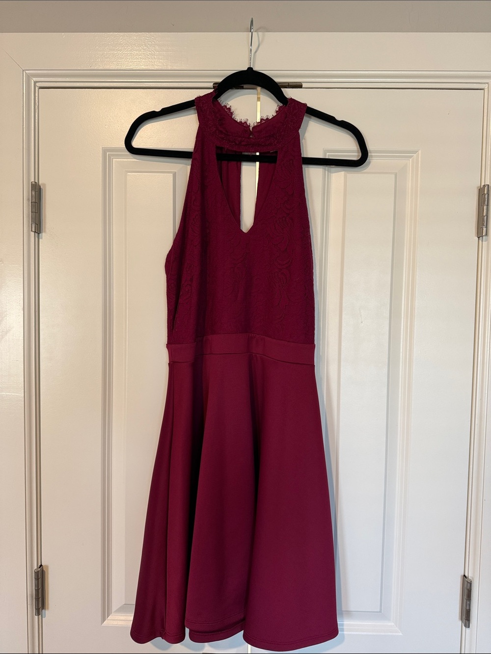 Francesca's Collections Lace Top Fit & Flare Dress - Burgundy